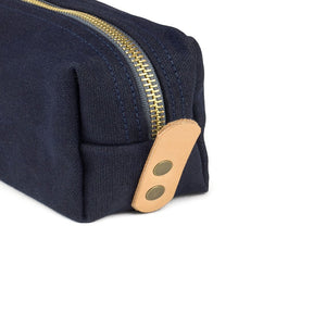 Dopp Kit Blue Waxed Canvas  & Natural Leather