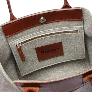 Belis Mini Handbag Grey Felt & Tan Leather