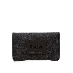 Mini Card Wallet Case Black Felt & Black Leather