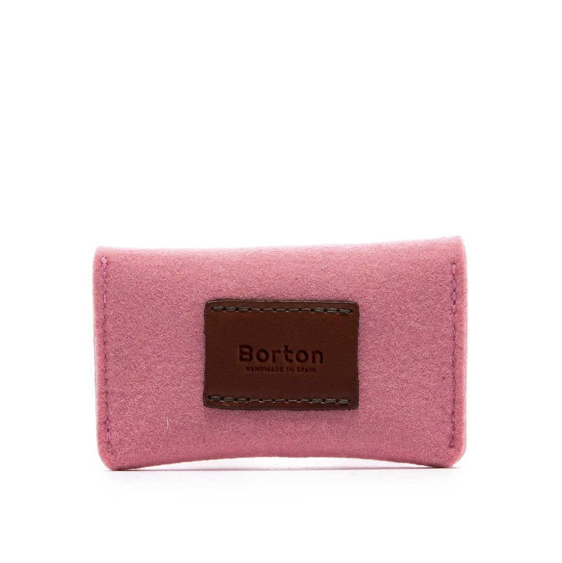 Mini Card Wallet Case Pink Felt & Tan Leather