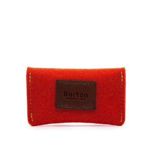 Mini Card Wallet Case Red Felt & Tan Leather
